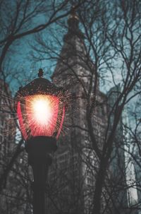 Low angle view of illuminated tree against sky at night