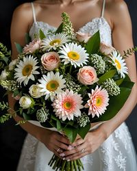 Midsection of woman holding flower bouquet