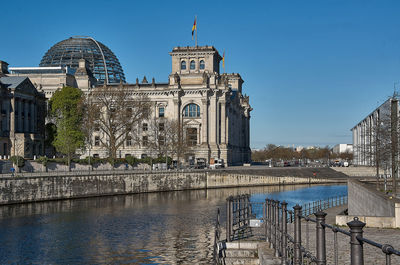 View of historical building against clear blue sky