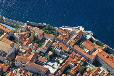 High angle view of buildings in city