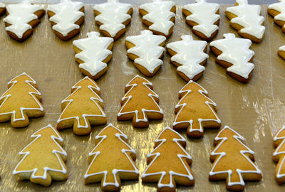 High angle view of christmas decorations on table