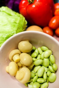 High angle view of fruits in bowl