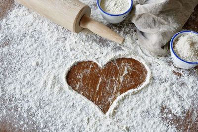 High angle view of heart shape cookies