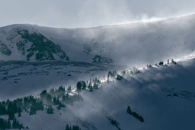 Scenic view of snow covered mountains against sky