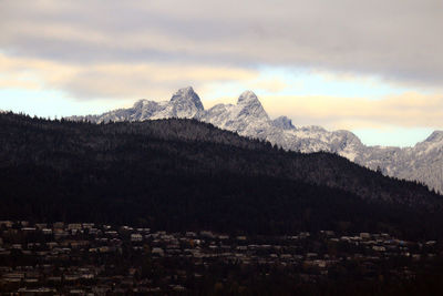 Scenic view of mountains against cloudy sky