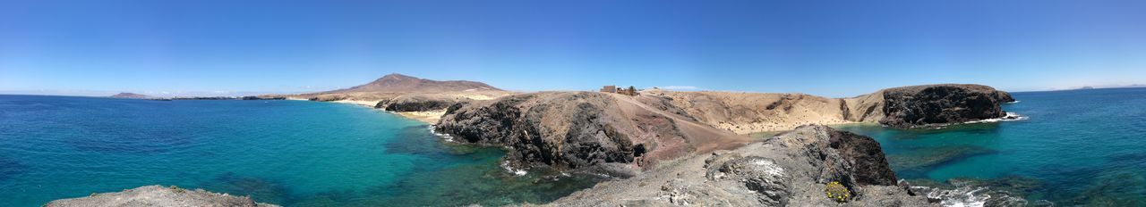 Scenic view of sea against clear blue sky