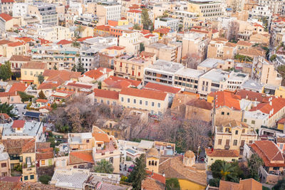 Athens, greece - february 13, 2020. aerial view over the athens city, taken from acropolis