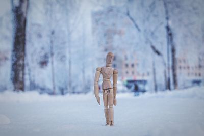 Sculpture on snow covered landscape