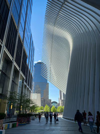 Low angle view of modern buildings in city