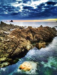 Scenic view of sea against cloudy sky