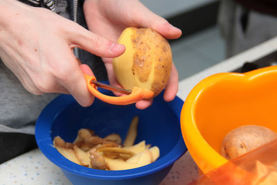 High angle view of man preparing food