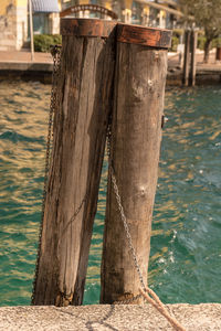 Close-up of wooden post