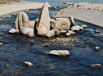 High angle view of rocks on beach