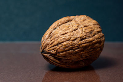 High angle view of walnut on table