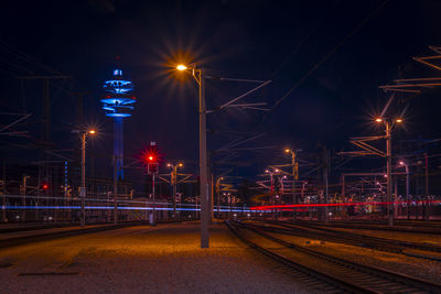 Railroad tracks at night