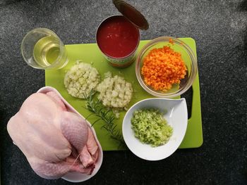 High angle view of food on table