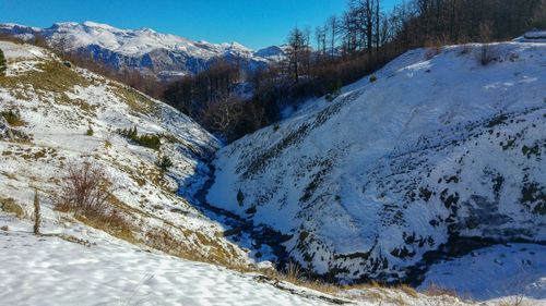 Scenic view of snowcapped mountains against sky