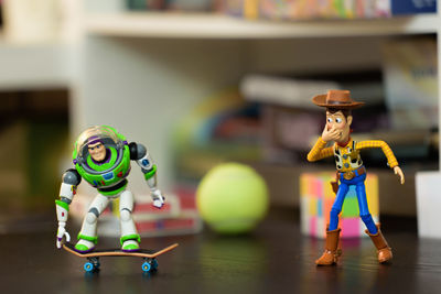 Close-up of toys on table