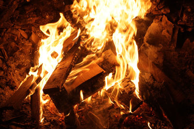 Close-up of bonfire at night