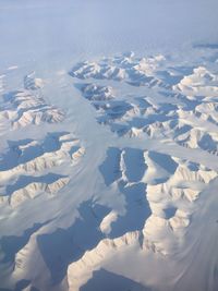 High angle view of snow covered land