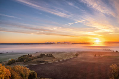 Sunrise view at a beautiful rural landscape