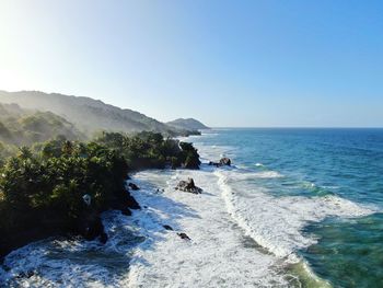 Scenic view of sea against clear sky