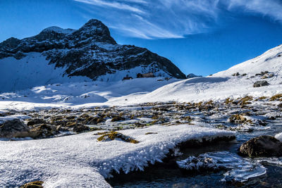 Scenic view of snowcapped mountains against sky