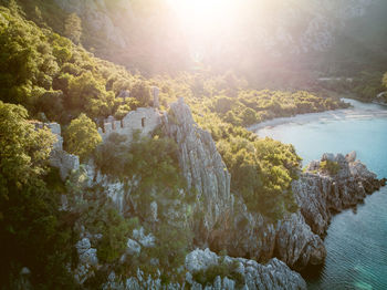 High angle view of waterfall