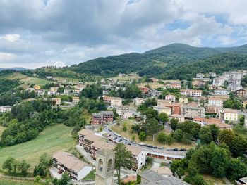 High angle view of townscape against sky