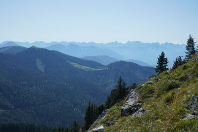 Scenic view of mountains against clear sky