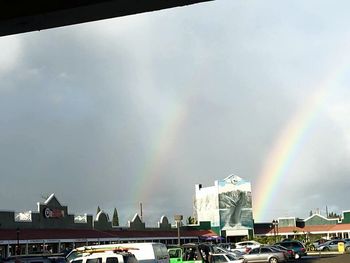 Rainbow over city