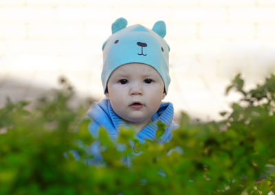 Portrait of cute boy in funny hat