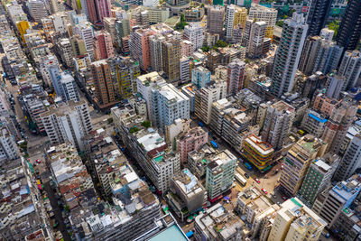 High angle view of modern buildings in city