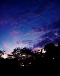 Low angle view of silhouette trees against sky at sunset