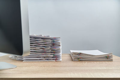 Stack of books on table