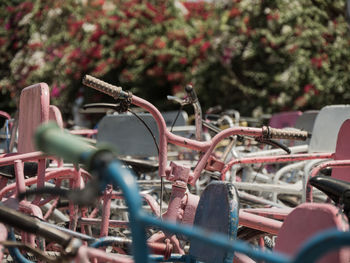 Close-up of bicycle on field
