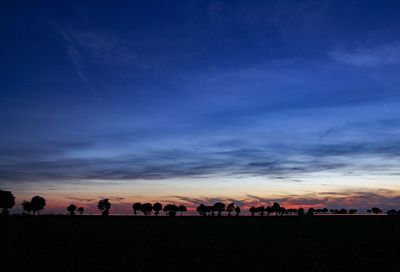 Silhouette people on field against sky at sunset