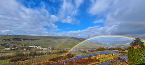 Scenic view of rainbow against sky