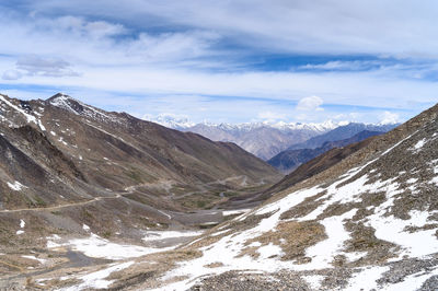 Scenic view of snowcapped mountains against sky