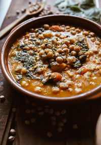 Vegan food north spain food. chickpeas with chard. potaje is a typical spanish dish.