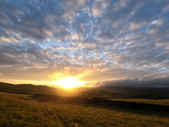 Scenic view of field against sky during sunset