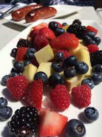 Close-up of strawberry fruit served in plate