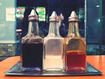 Close-up of drink in jar on table