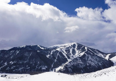 Scenic view of snowcapped mountains against sky