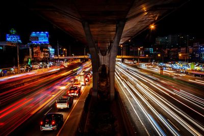 Light trails on road at night