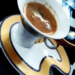 High angle view of coffee on table