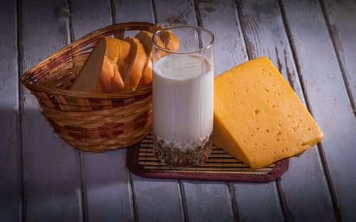 High angle view of breakfast on table