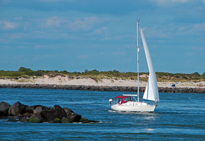 Boat sailing in sea