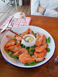 High angle view of salad in plate on table