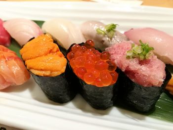 Close-up of served food in plate